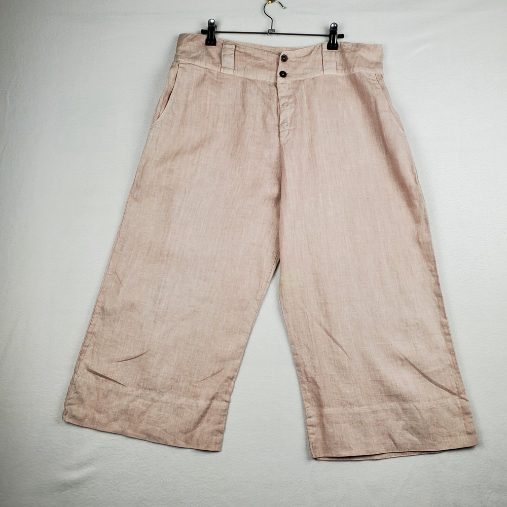 Shack Incorporated Capri Pants Women's Large Pink 100% Linen High-Rise‎ Wide Leg